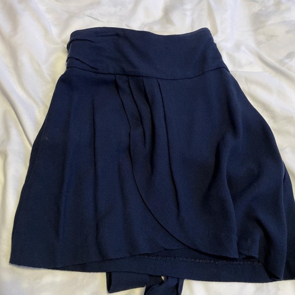 vintage zara asymmetrical navy blue layered skirt with bow tie at back - Picture 1 of 4